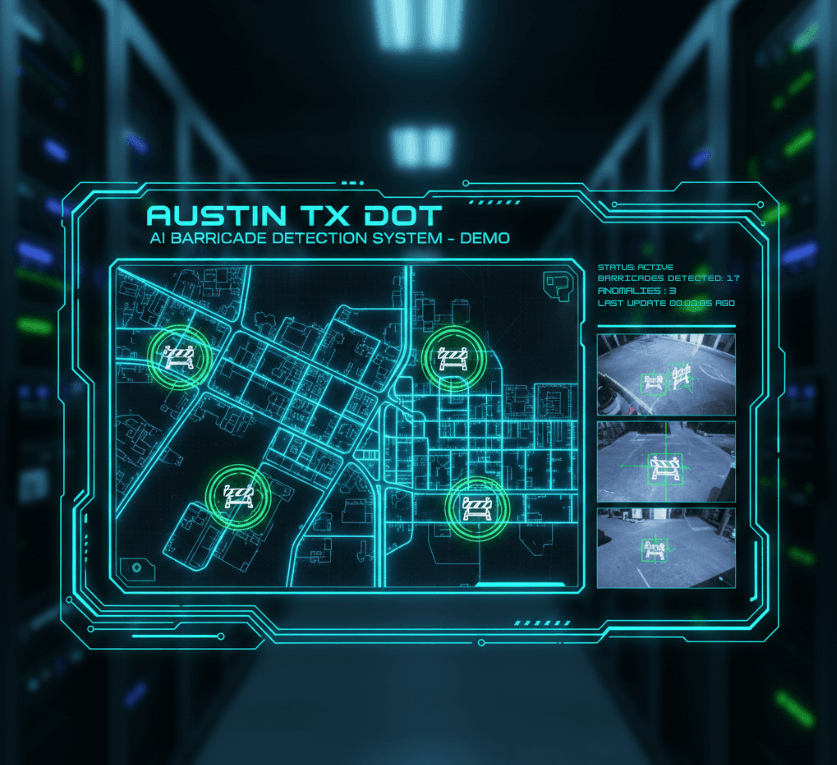 Austin TX DOT AI barricade detection system dashboard